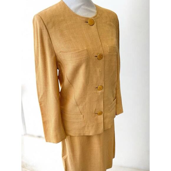 Vintage Celine Paris Blazer Skirt Suit Outfit Set Peach Size 6 EUR 36 Logo Prep - Picture 2 of 14
